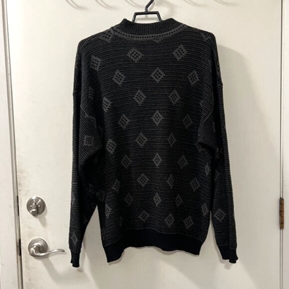 VTG Mondo di Marco Mens Black Gray Diamond Print Wool Blend Sweater Sz Medium - Picture 4 of 14